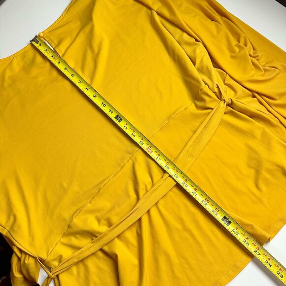 3/$20 Ashley Stewart Women's 30/32 Yellow Long Sleeved Ruched Peplum Top Blouse - Picture 10 of 10